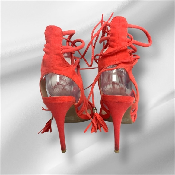 Wild Diva Pencil Heel Stiletto SZ 9 Coral Strappy Ankle Lace Sandal Women Party - Picture 6 of 10